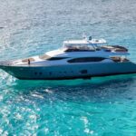 Aerial Side-Shot of Stationary Yacht on Clear Water
