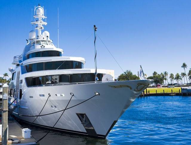 Giant White Yacht at Dock