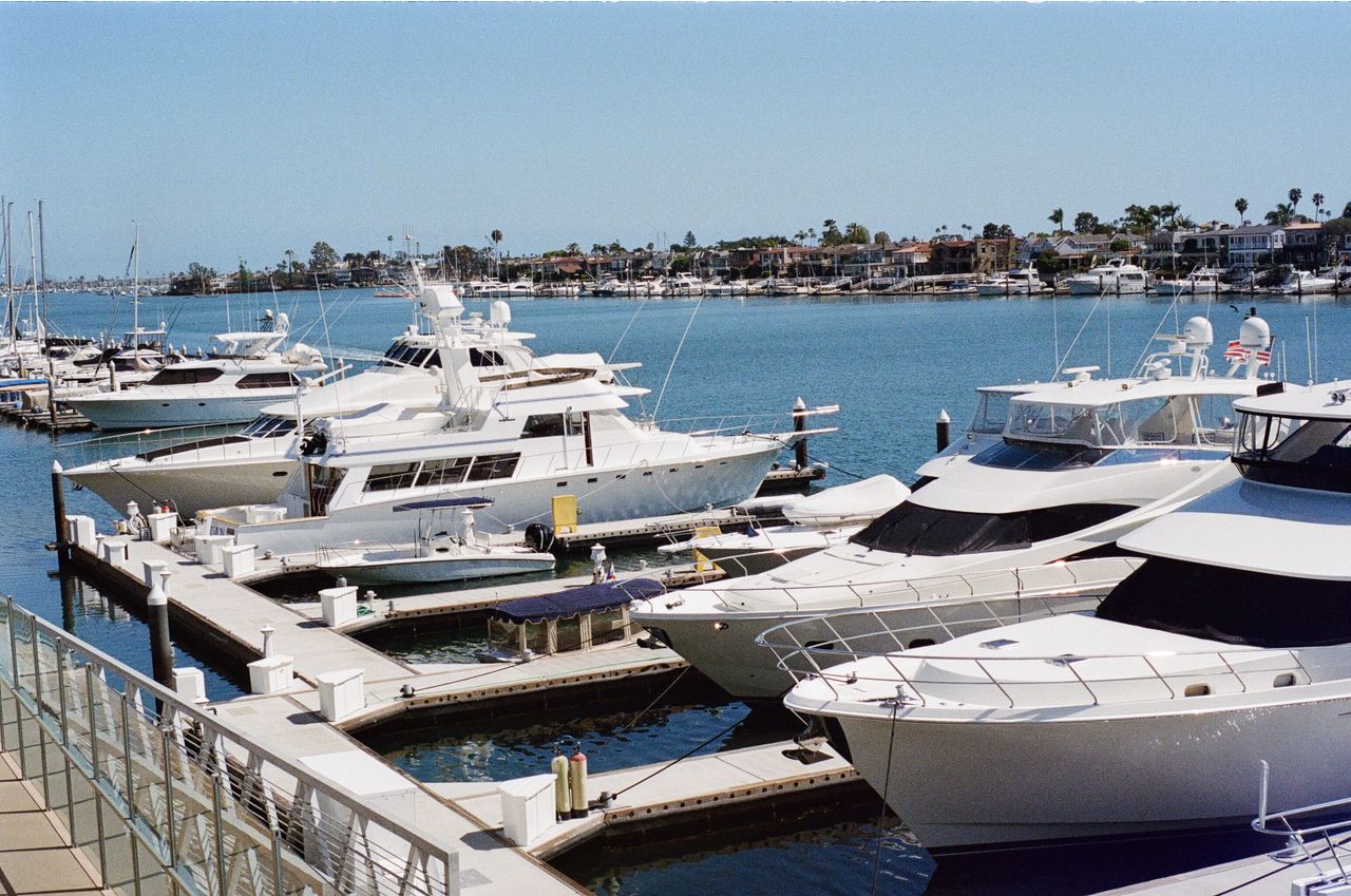 Yachts docked in Huntington Beach